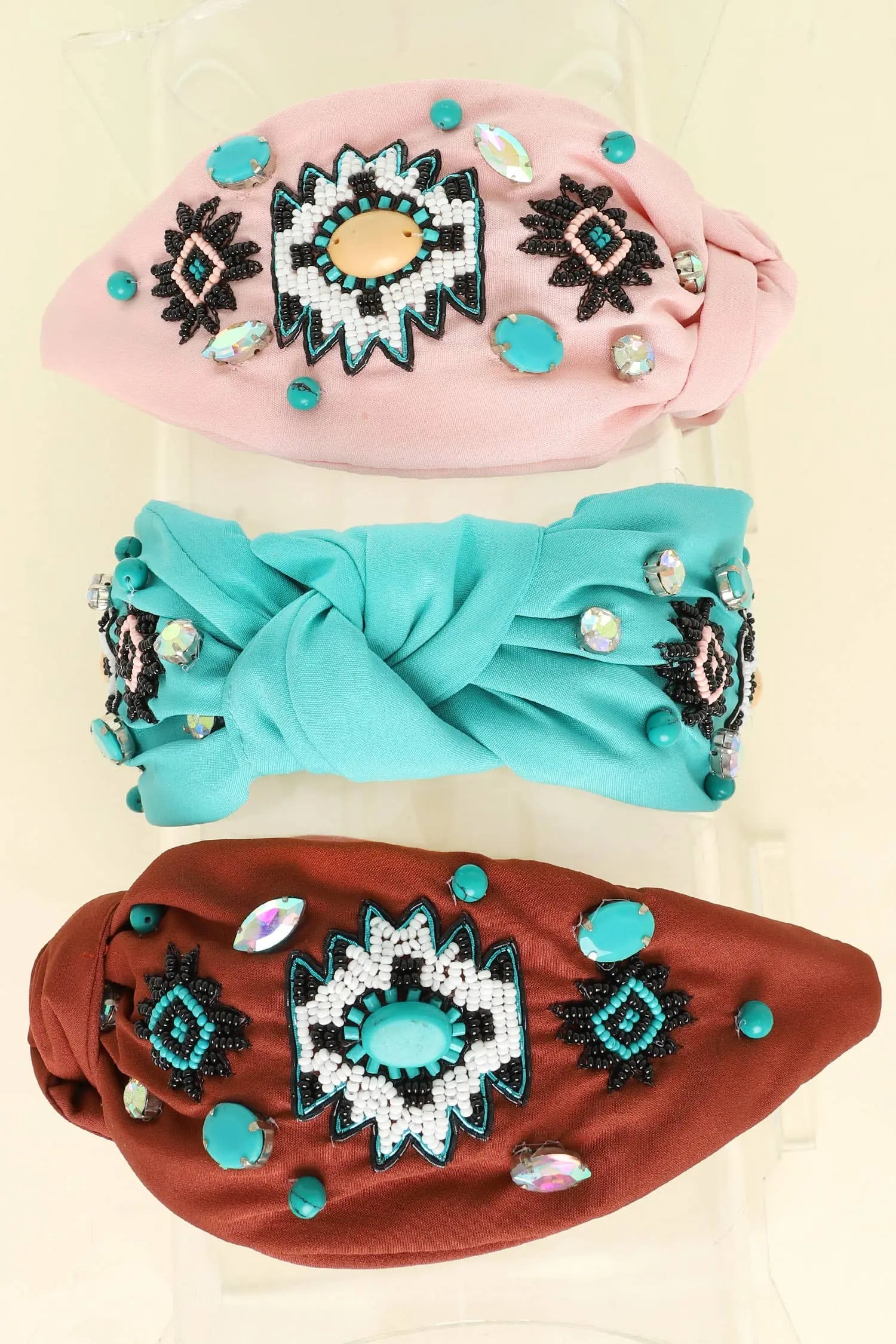 Western Aztec Design Top Knotted Beaded Headband SP Sophia Collection