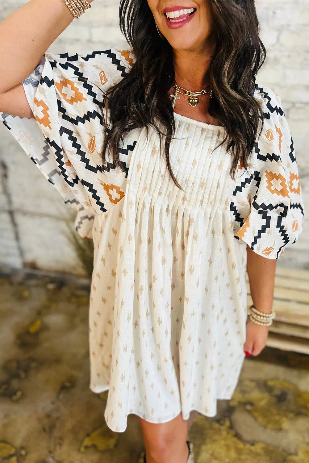 Western Aztec Pleated Mini Dress - Branded By Barta