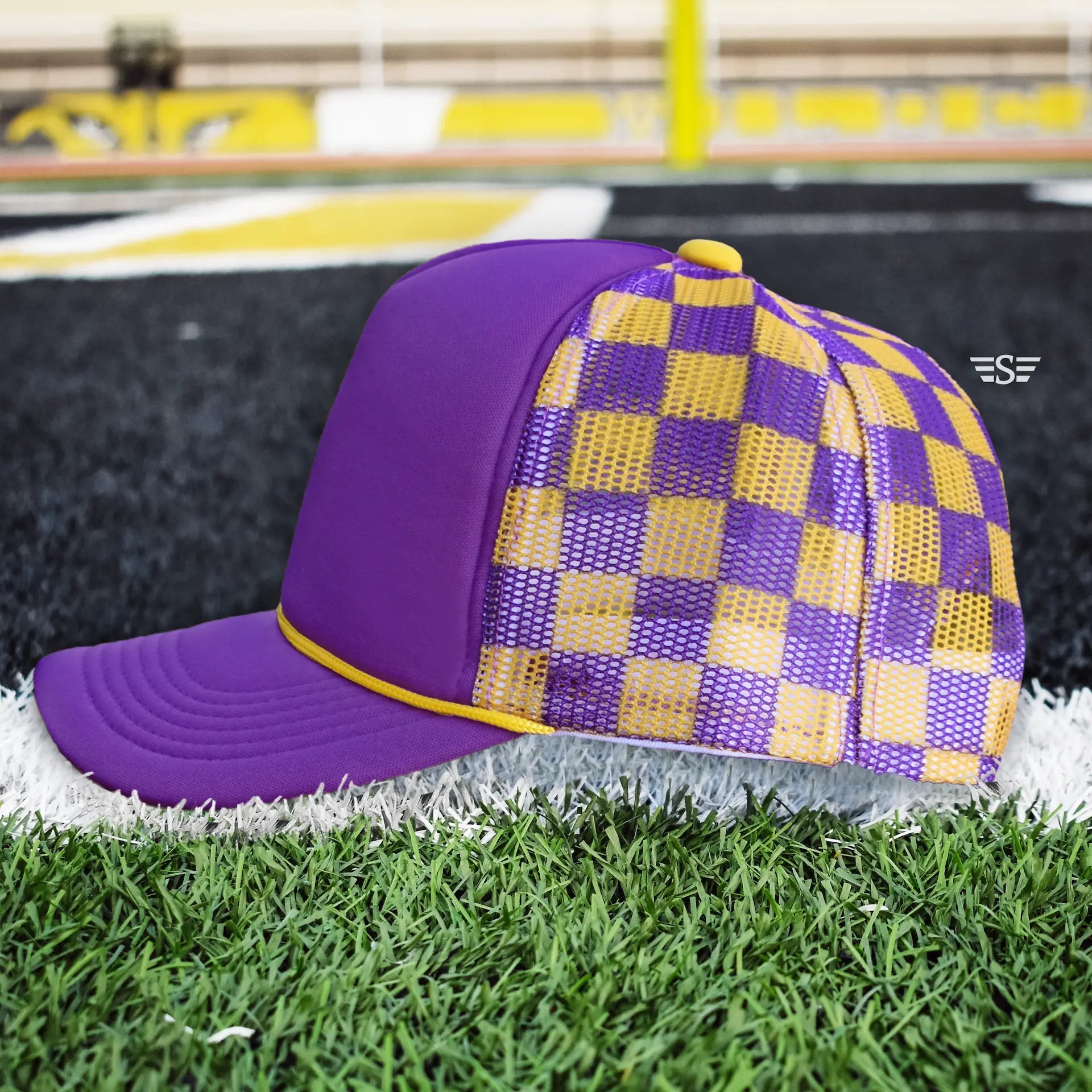 Checkered Mesh Back Foam Trucker Cap Flying S Company