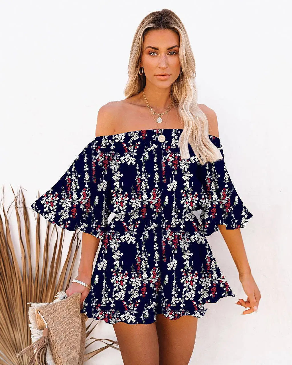 Ladies Off Shoulder Short Sleeves Daily Romper - Branded By Barta