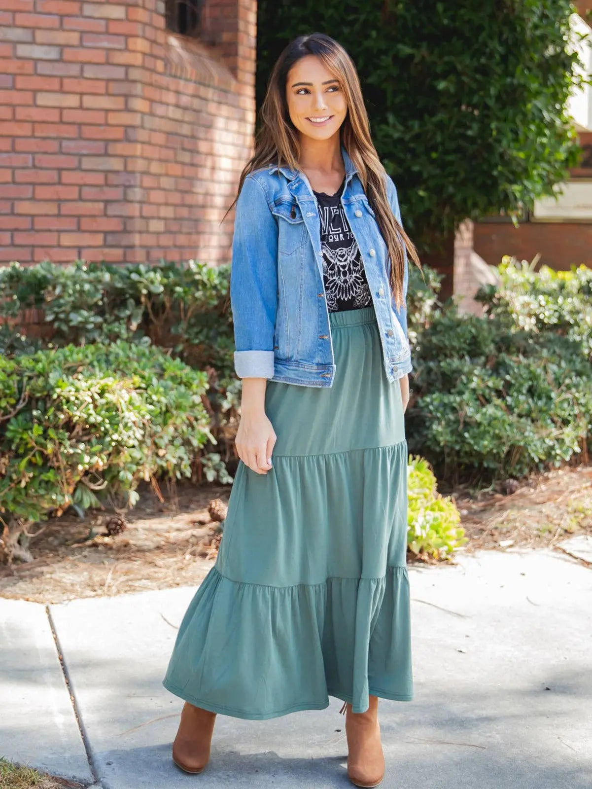 Tiered Celeste Maxi Skirt Tickled Teal