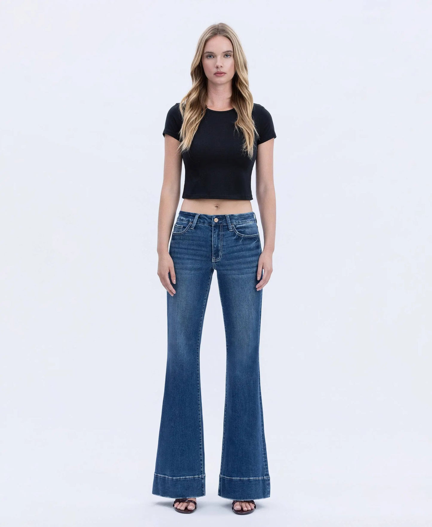 HIGH RISE SEAMLESS WB TROUSER HEM EASY FLARE JEANS T6882 VERVET by FLYING MONKEY