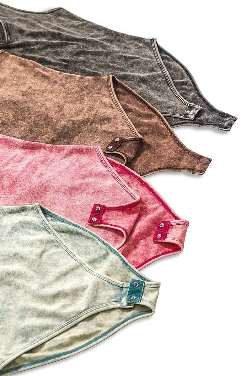 Mineral Wash Bodysuit W/ Snap Buttons - Branded By Barta