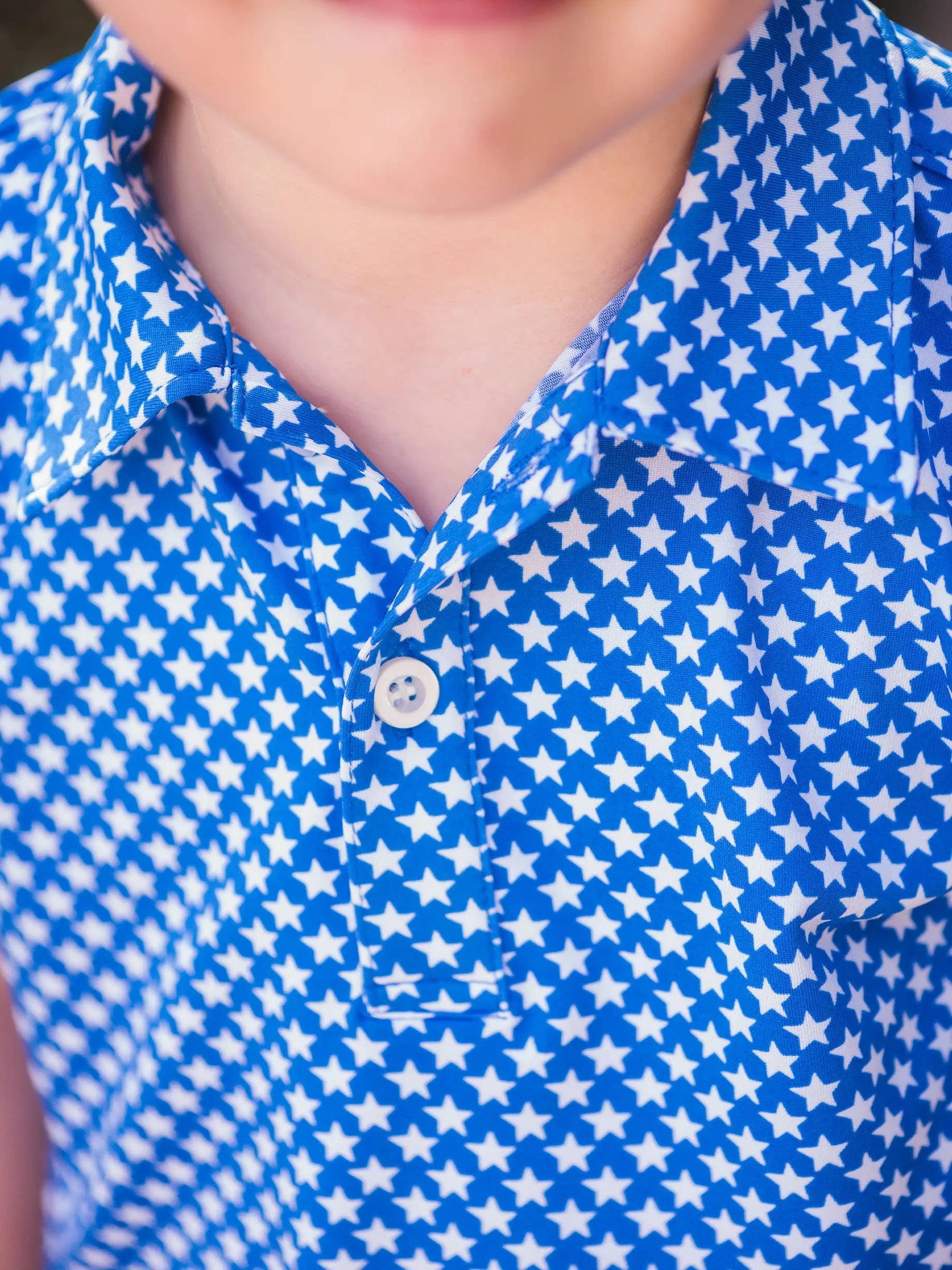 Boys Tiny Blue Stars Knit Short Sleeve Performance Polo RuffleButts + RuggedButts