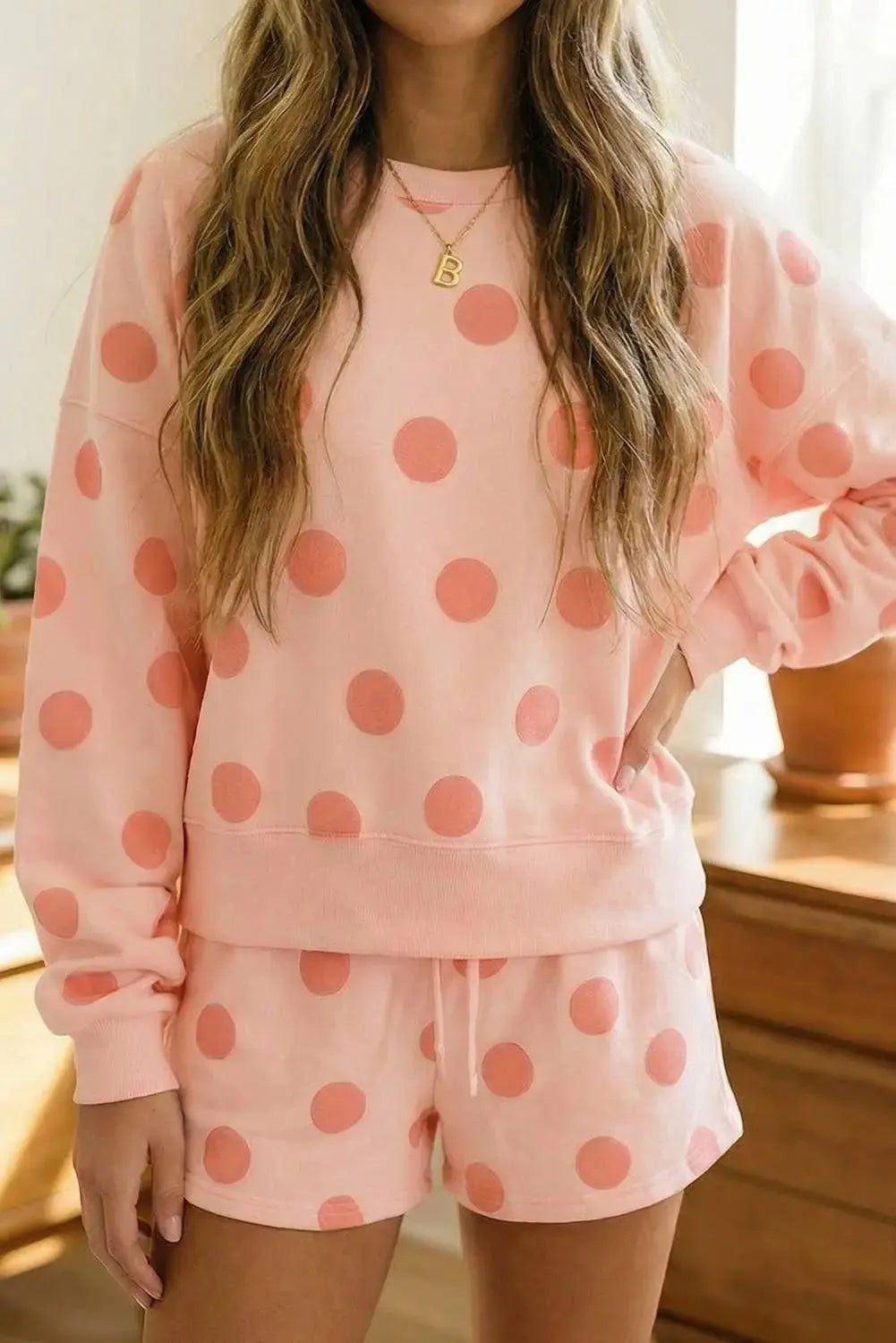 LDC Polka Dot Pullover Drawstring Short Set Little Daisy Closet