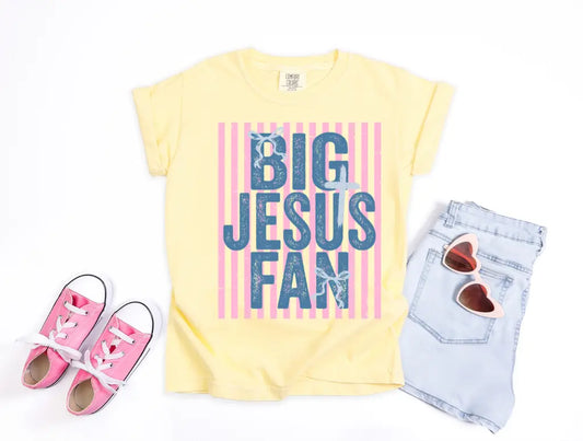 Big Jesus Fan Pink Blue Preppy Stripes brandedbybarta