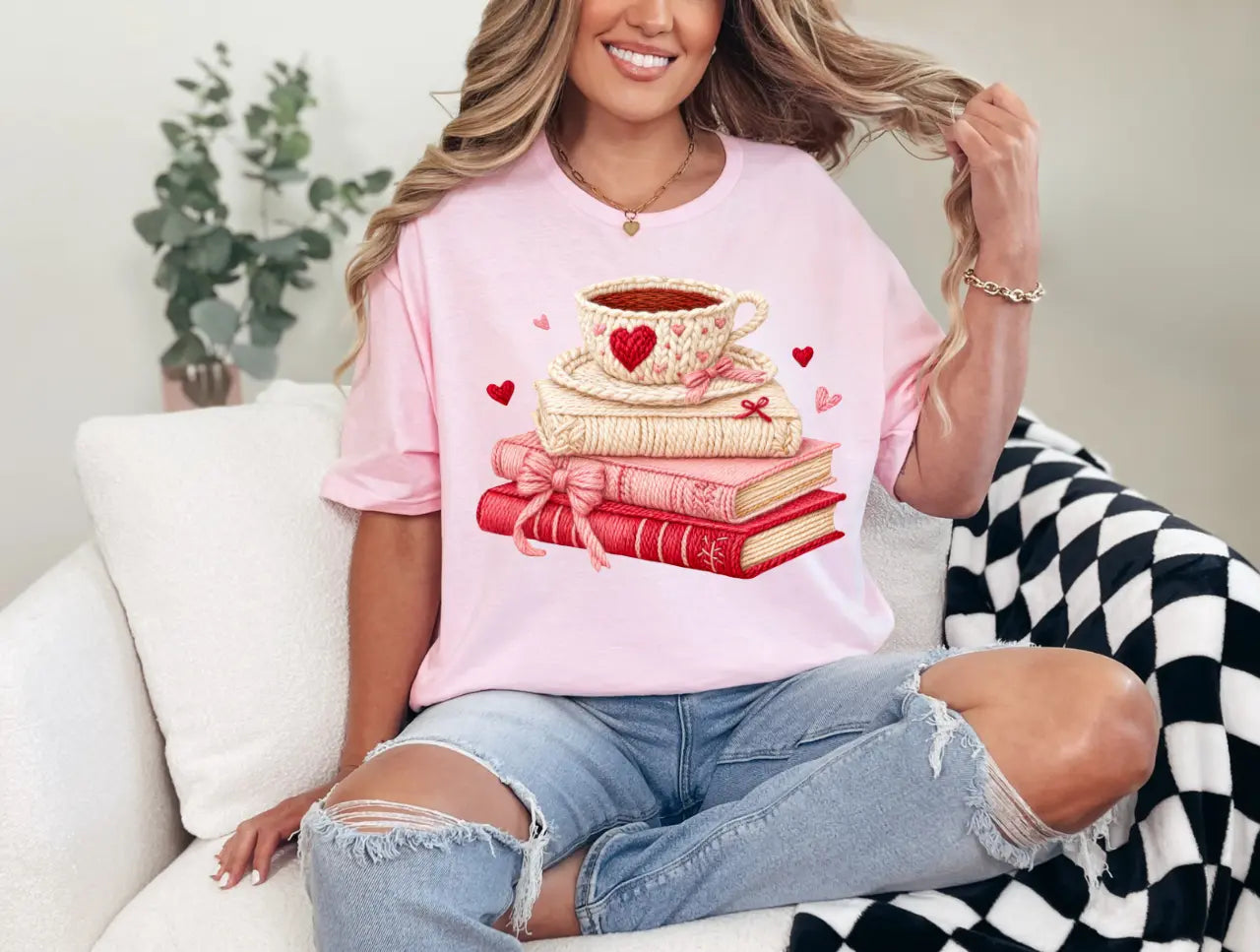 Faux yarn Valentines Books & Coffee Branded By Barta