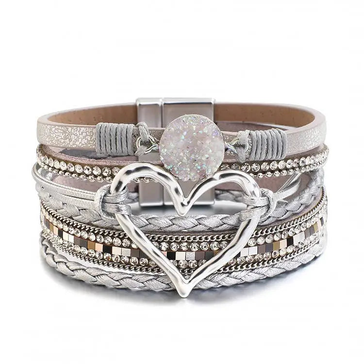 Bohemian Heart Rhinestone Magnetic Buckle Bracelet - Branded By Barta