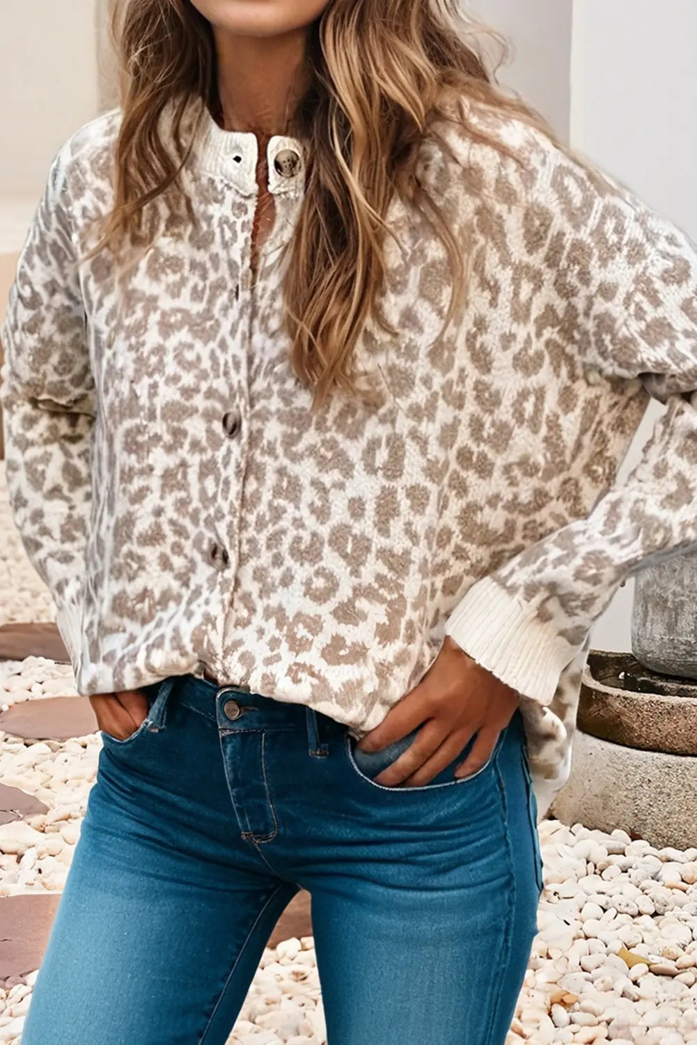LDC Leopard Drop Shoulder Chunky Knitted Cardigan Sweater Little Daisy Closet