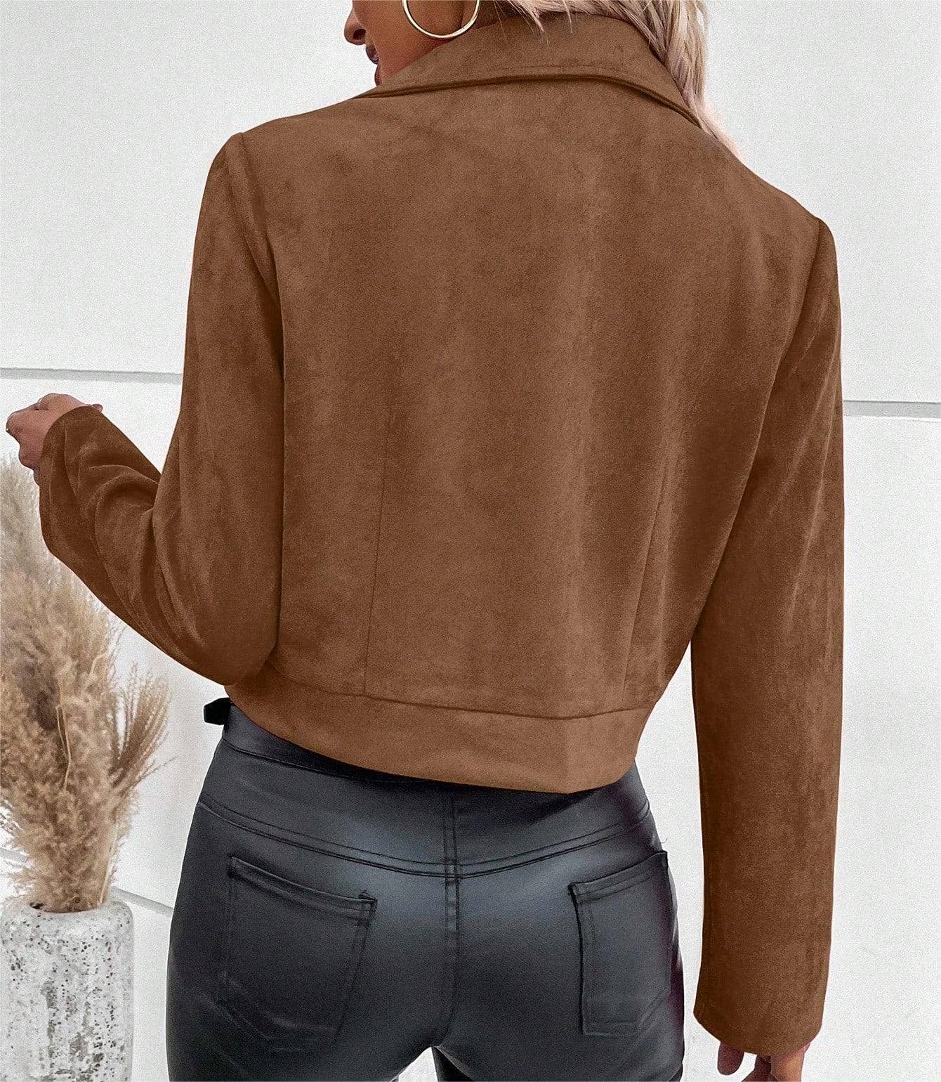 Suede zipper fashionable short jacket Lily Clothing