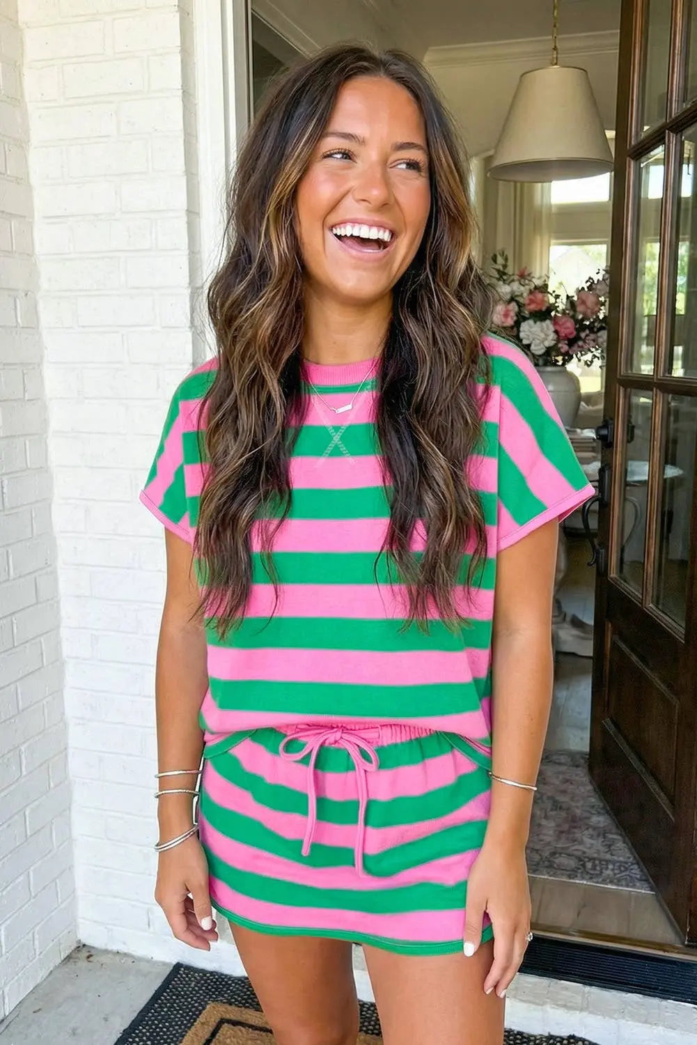 LAS Stripe Dolman Tee Drawstring Skort 2pcs Set (S-2XL) LA Society