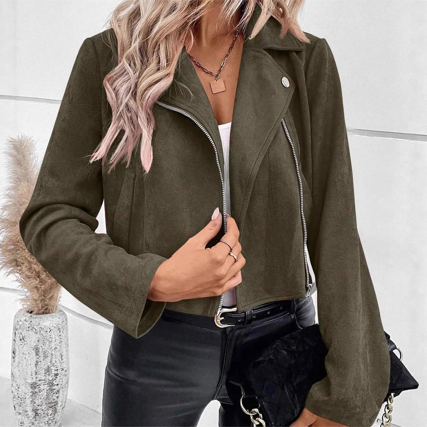 Suede zipper fashionable short jacket Lily Clothing