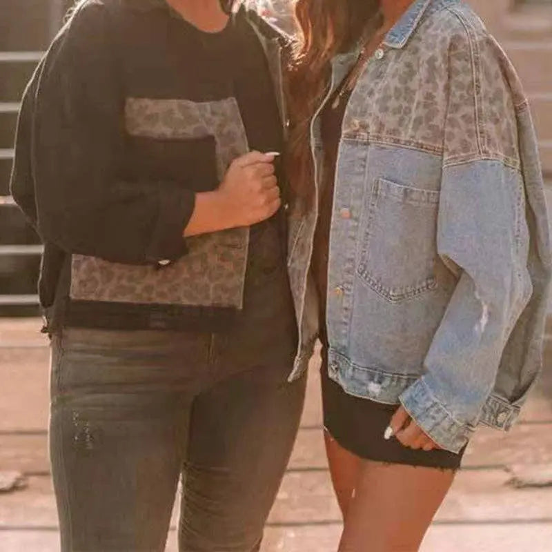 Leopard Print Patchwork Denim Jacket - Branded By Barta
