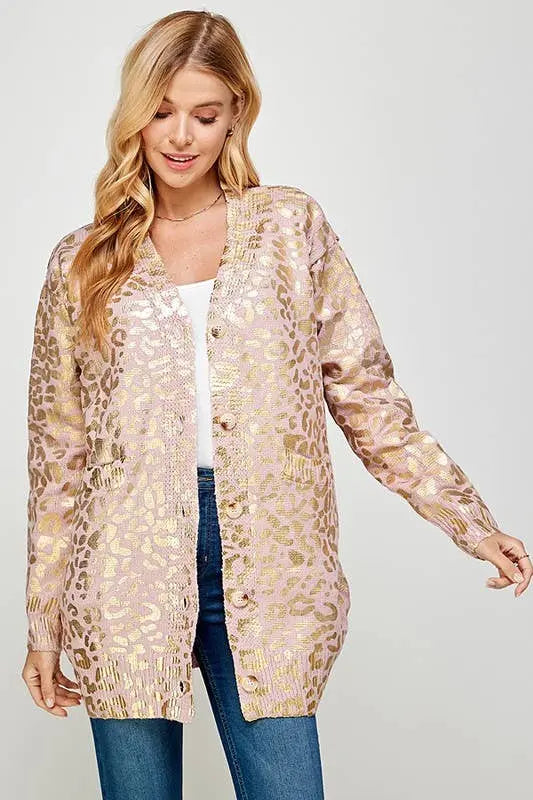 Golden Foil Animal Print Women's Cardigan Twentyten