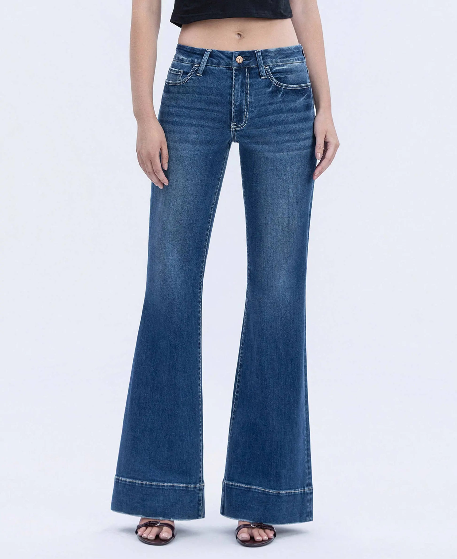 HIGH RISE SEAMLESS WB TROUSER HEM EASY FLARE JEANS T6882 VERVET by FLYING MONKEY