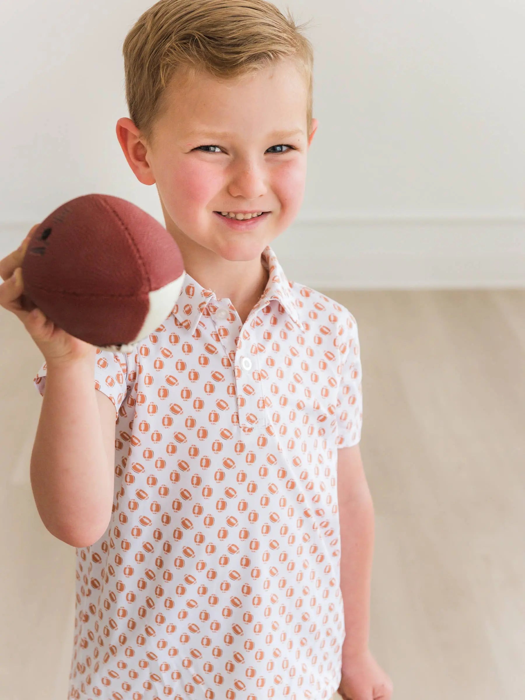 Boys Football Frenzy Knit Short Sleeve Performance Polo RuffleButts + RuggedButts