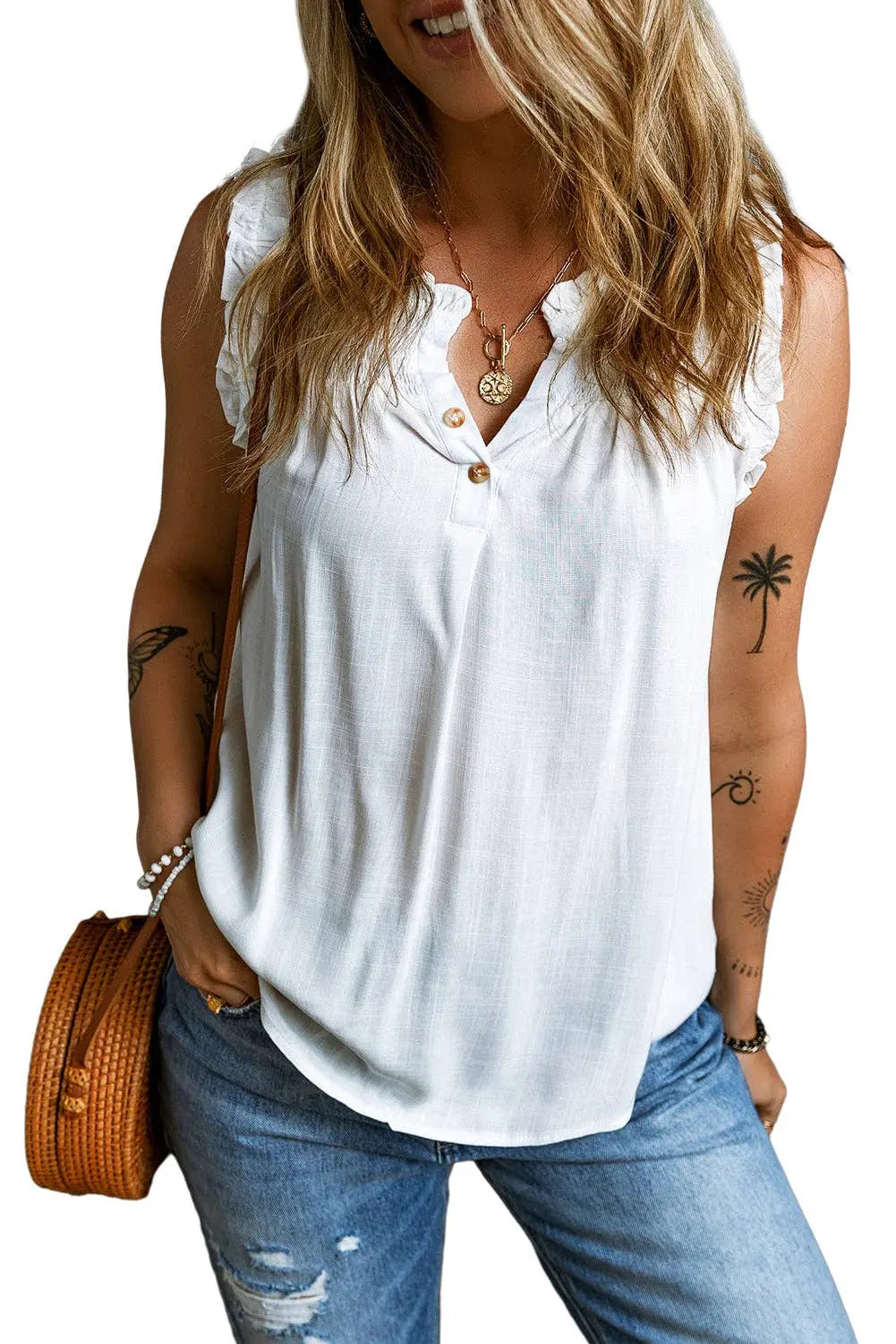 Ruffle Trim Tank Top - Branded By Barta
