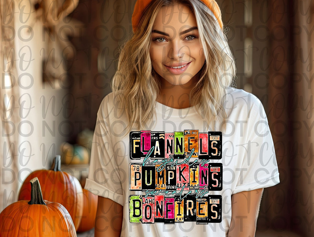 Flannels Pumpkins Bonfires License Plates