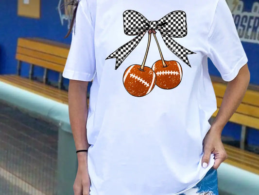 Football Cherry Checkered Bow brandedbybarta