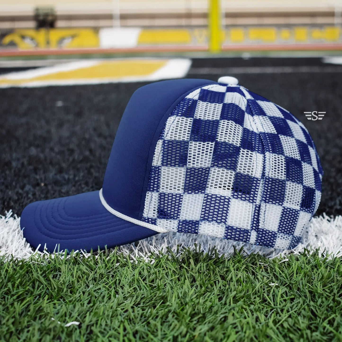 Checkered Mesh Back Foam Trucker Cap Flying S Company