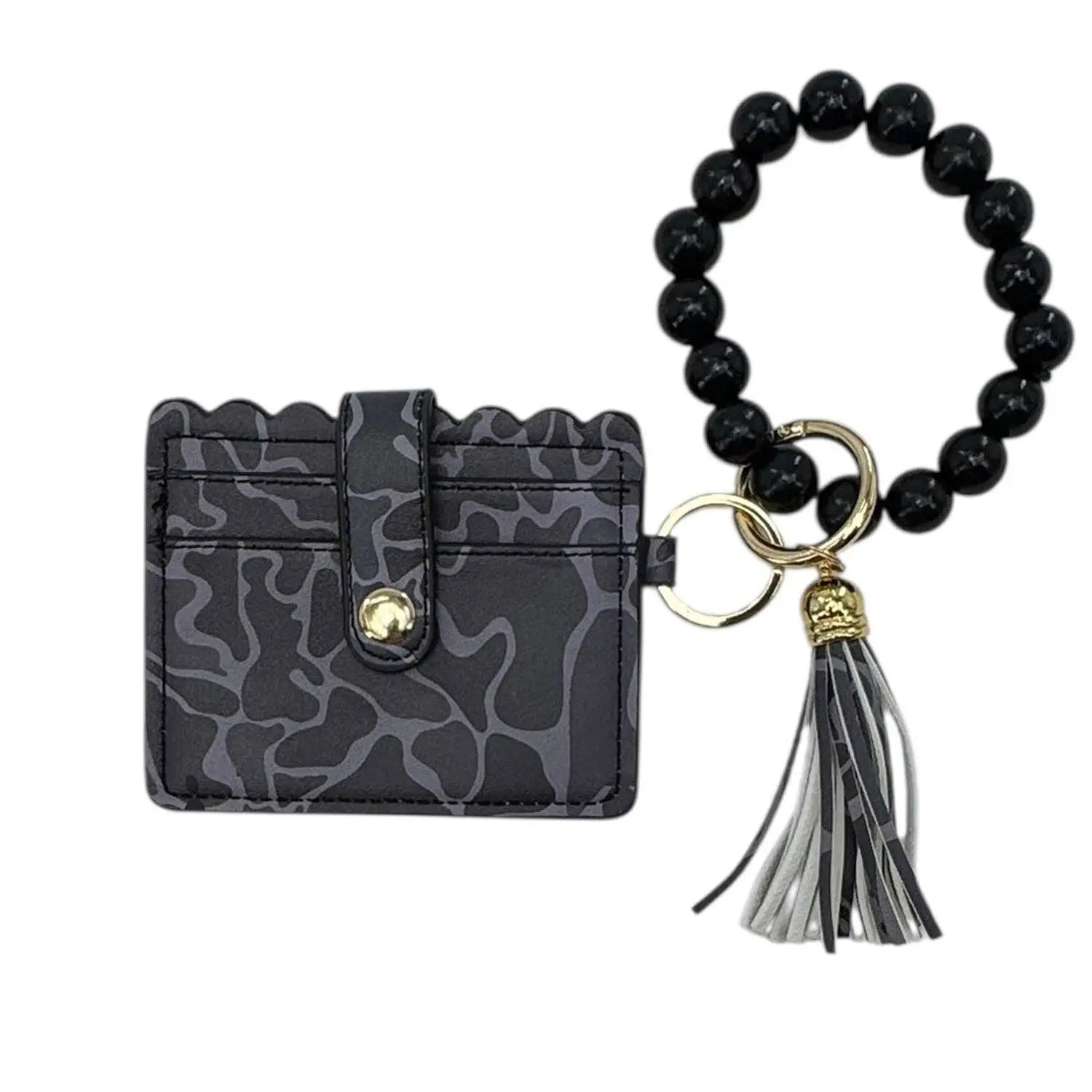 LM-7311 Beaded Wristlet ID Wallet Black Camo Girlie Girl Originals