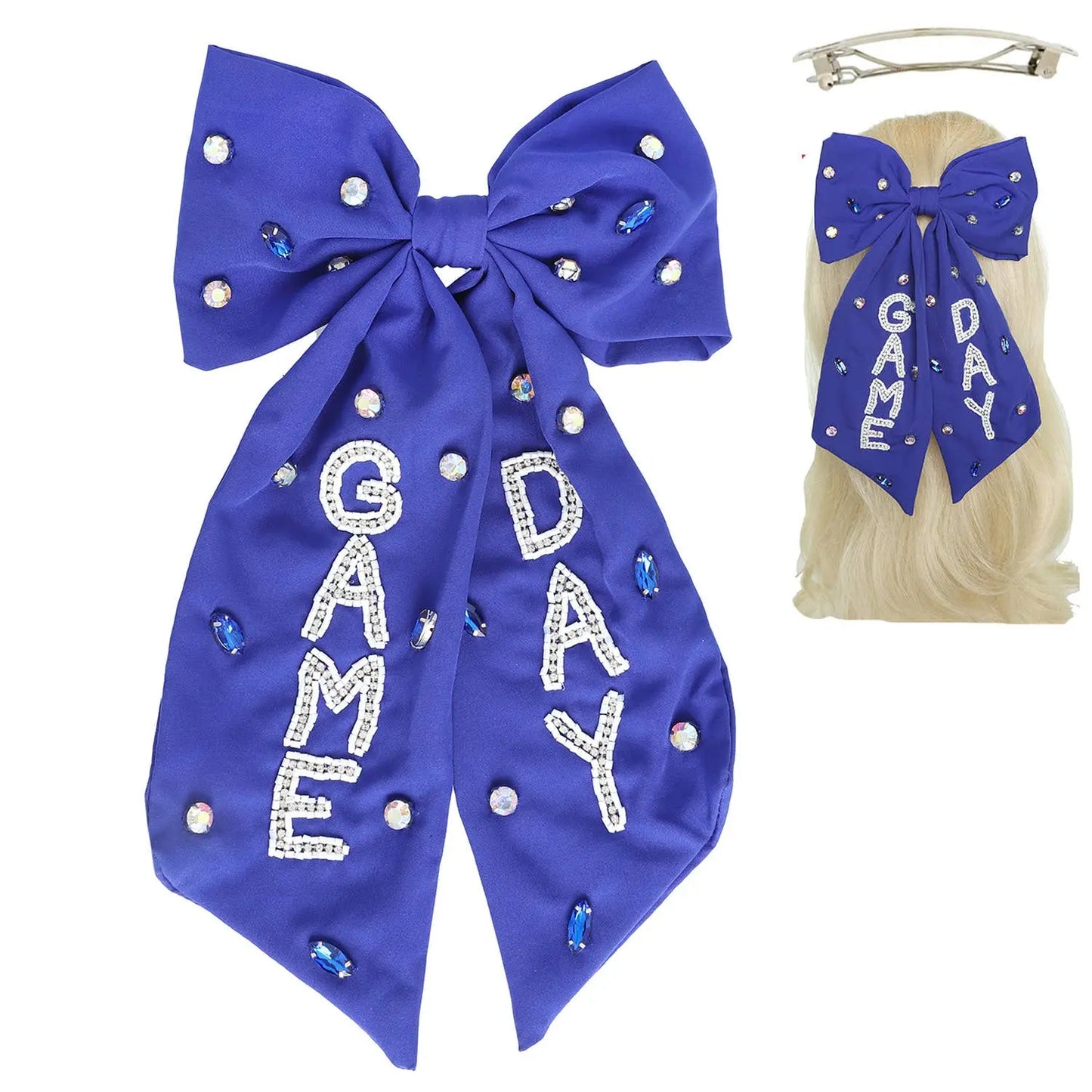 Game Day Bead Gemstone Bow Barrette Hair Clip SP Sophia Collection
