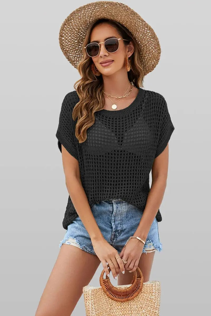 BEACH SEXY KNIT CUT-OUT BATSLEEVE TOP - Branded By Barta