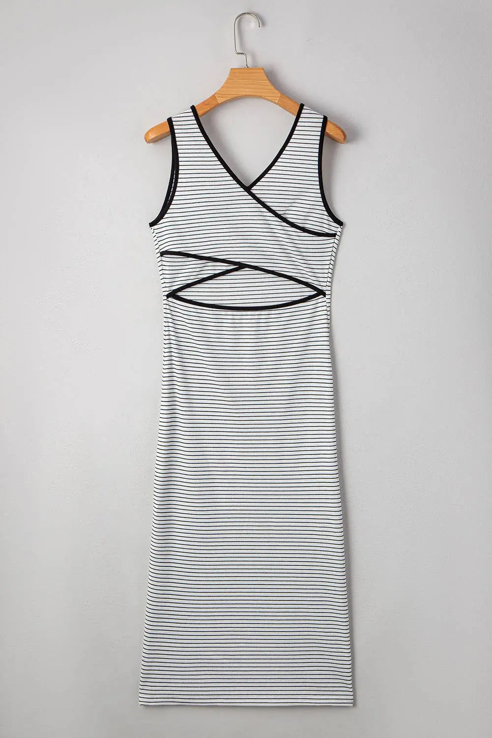 Stripe Criss Cross Side Slits Slim Fit Sleeveless Midi Dress LA Society