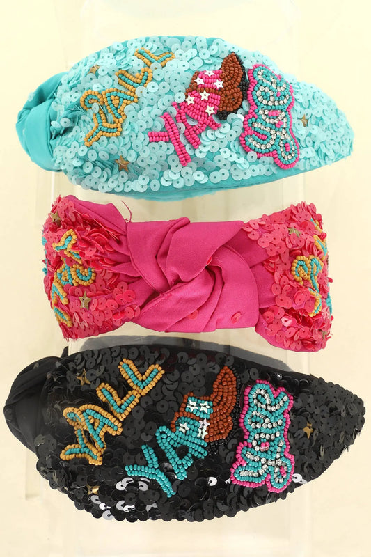 Western Yall Top Knotted Jeweled Beaded Headband SP Sophia Collection