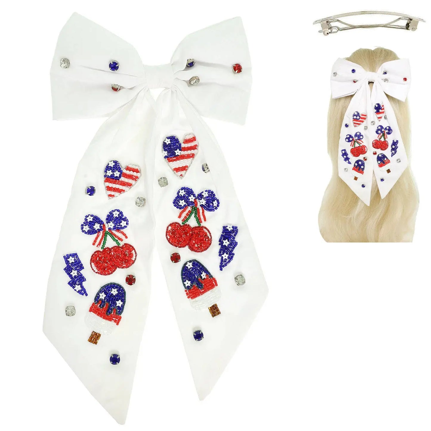 American Celebration Theme Crystal Bead Star Sequin Barrette SP Sophia Collection