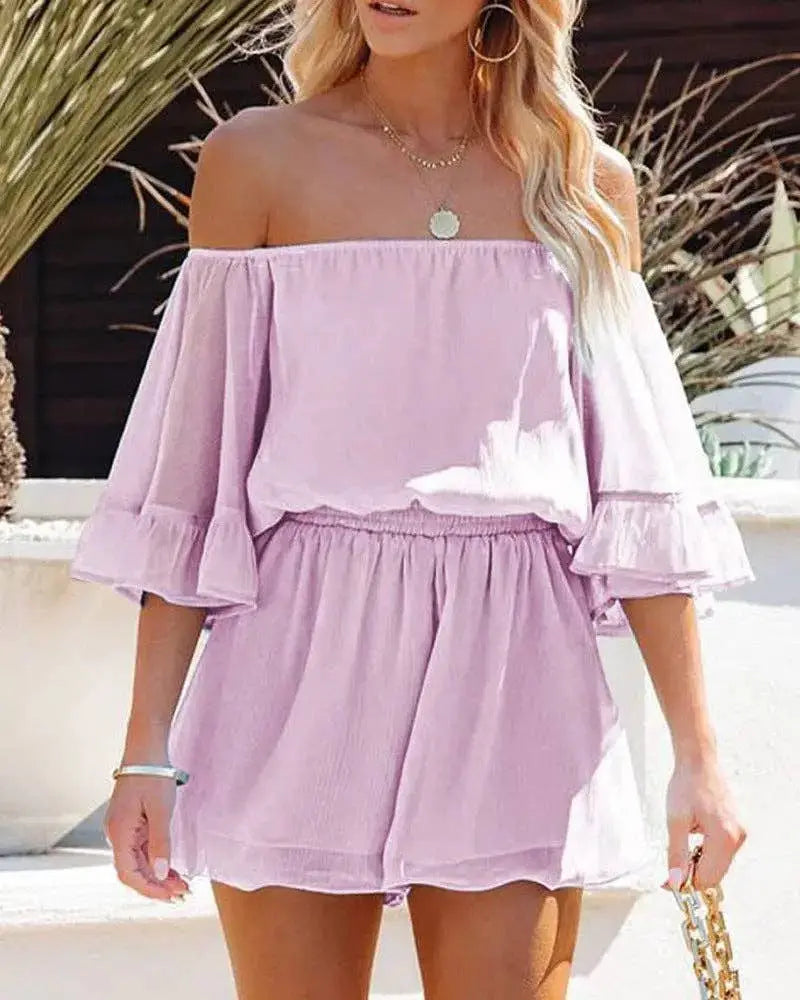 Ladies Off Shoulder Short Sleeves Daily Romper - Branded By Barta