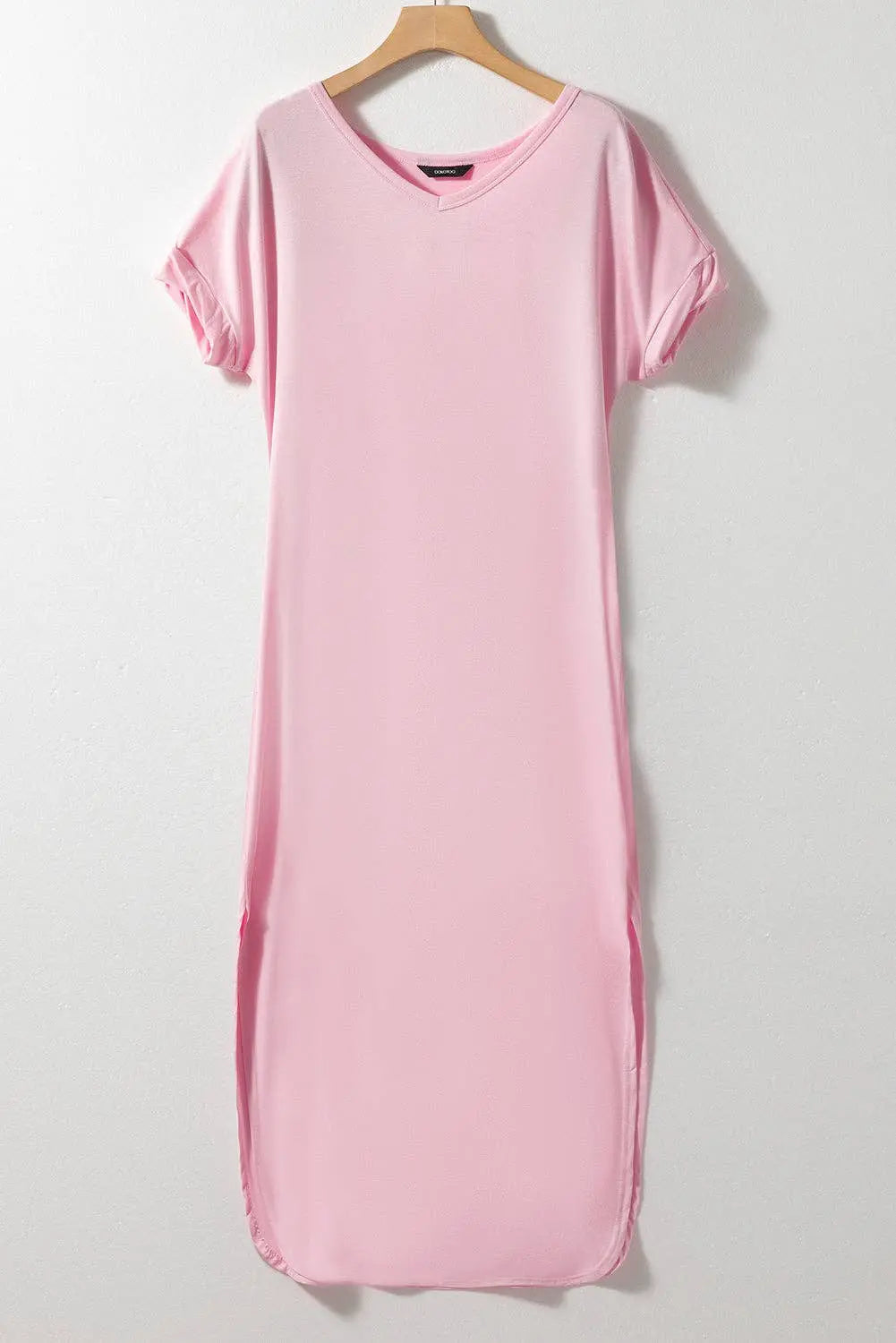 Pocketed V-Neck T-Shirt Maxi Dress - Branded By Barta