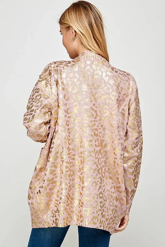 Golden Foil Animal Print Women's Cardigan Twentyten