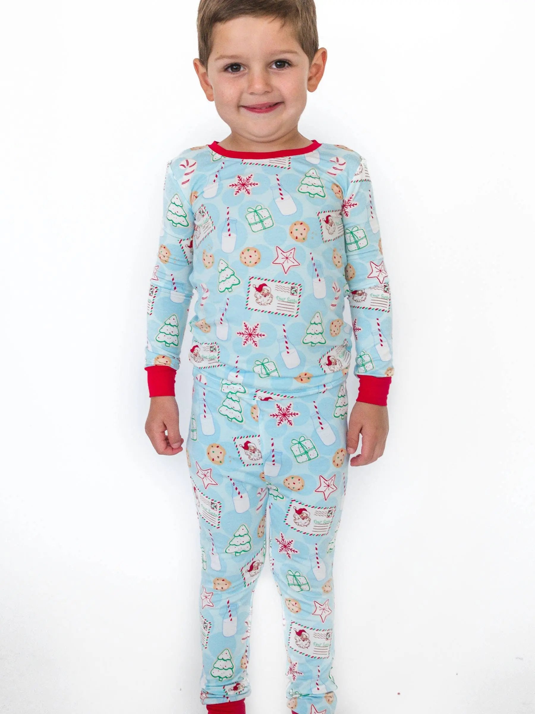 SoftSnooze™ Kids Bamboo Viscose Santa Sweets Long Sleeve Pajama Set RuffleButts + RuggedButts