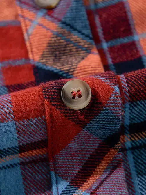 Retro Plaid Print Loose-Fit Button-Up Shirt Lovesoft