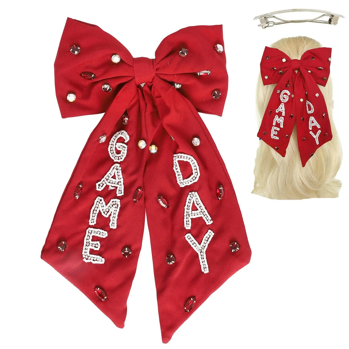 Game Day Bead Gemstone Bow Barrette Hair Clip SP Sophia Collection