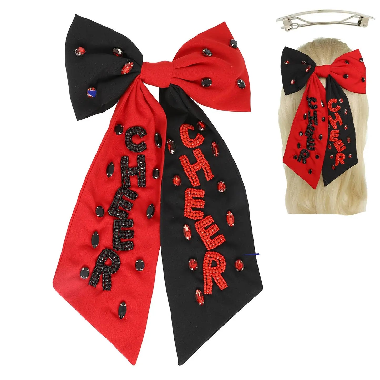 Game Day Cheer Embroidered Bow Barrette Hair Clip SP Sophia Collection