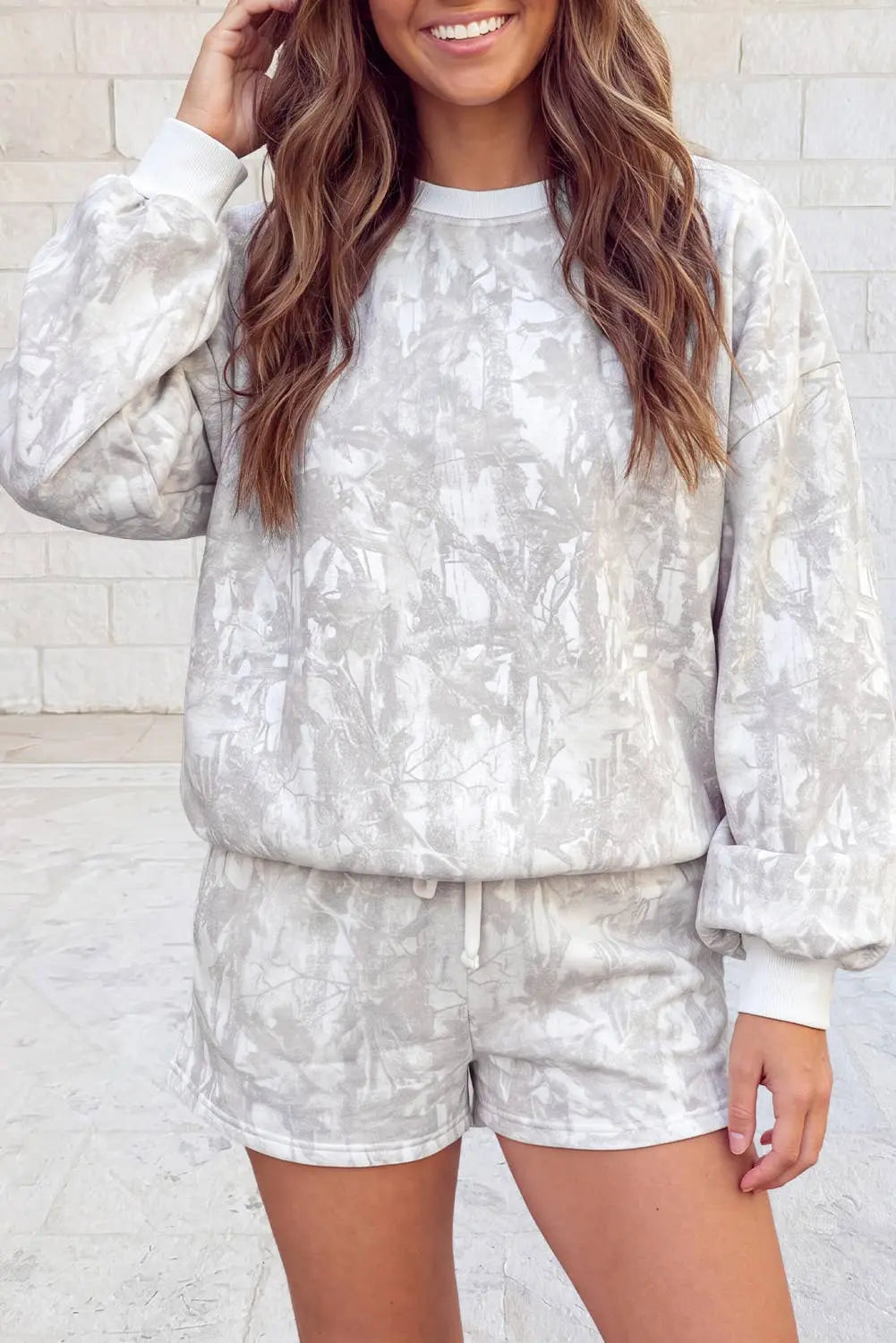 Camo Print Bubble Sleeve Sweatshirt&Drawstring Set S–4X 1 the Woman