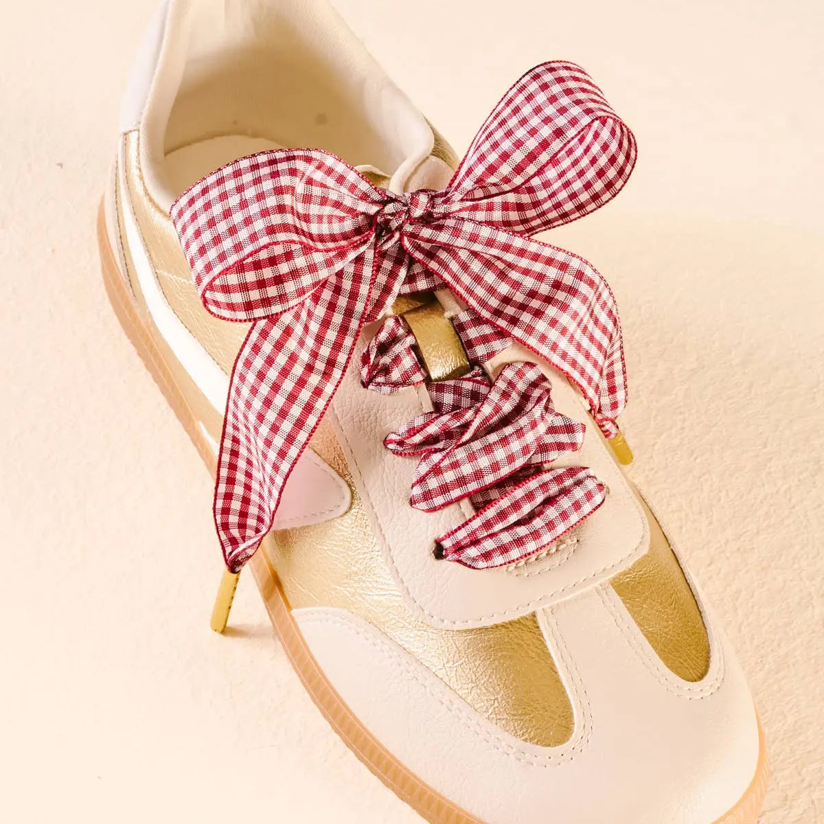 Step It Up Shoelaces–Gingham Burgundy The Darling Effect