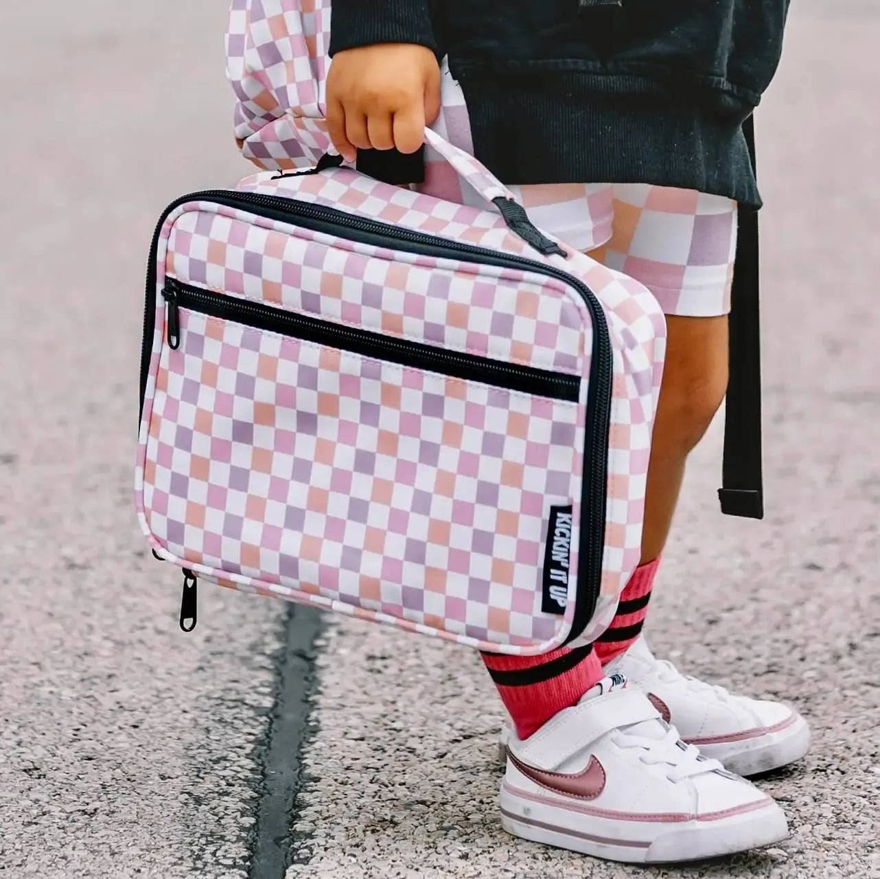 Pink Checkered Lunch Box Kickin it up Socks