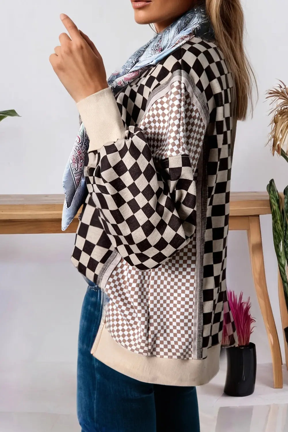 66Mixed Checkered Pattern Patchwork High Low Top (S-XL) 66DISCO