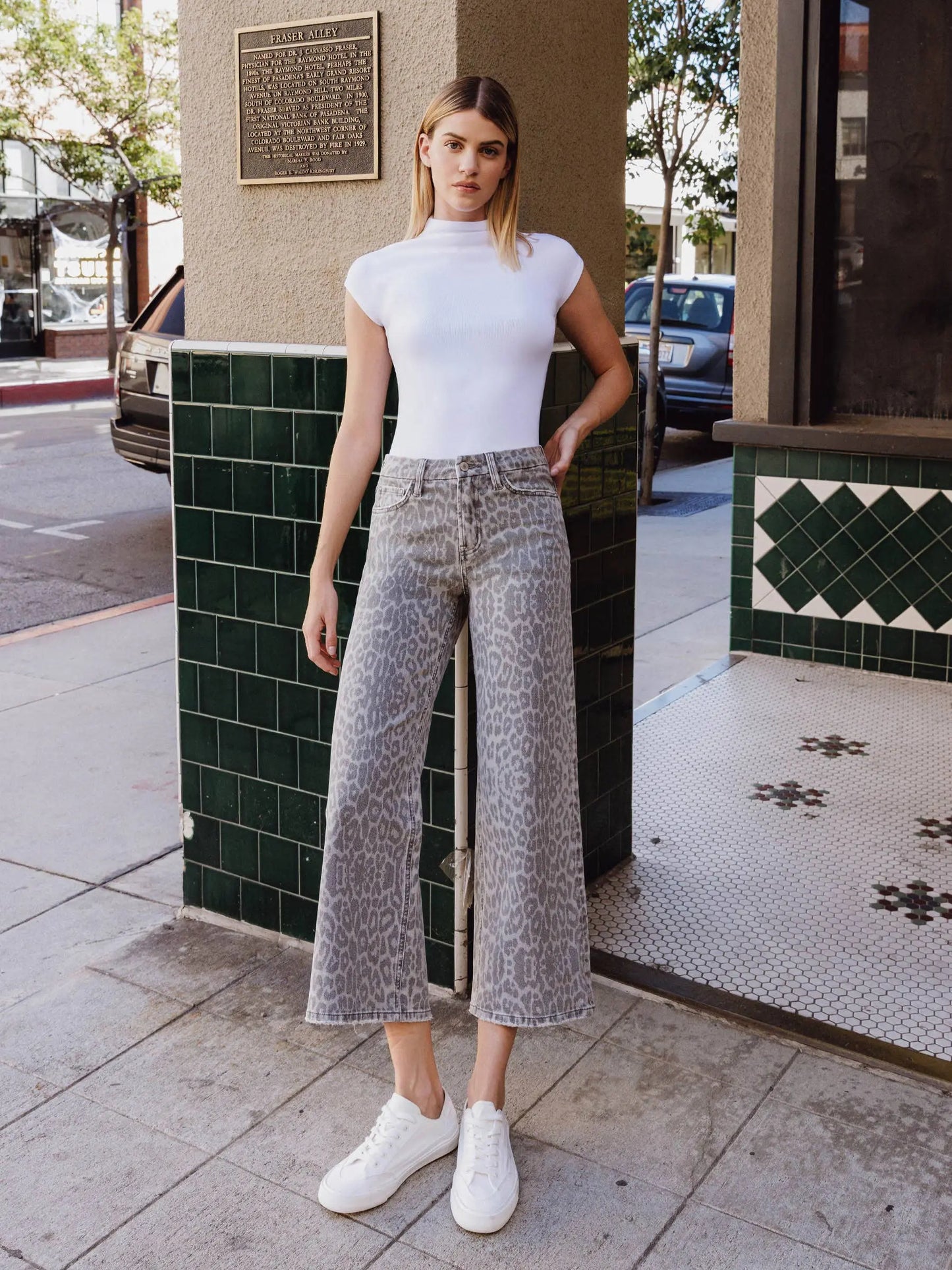 HIGH RISE GREY LEOPARD PRINT CROP WIDE LEG JEANS T7331GLP VERVET by FLYING MONKEY