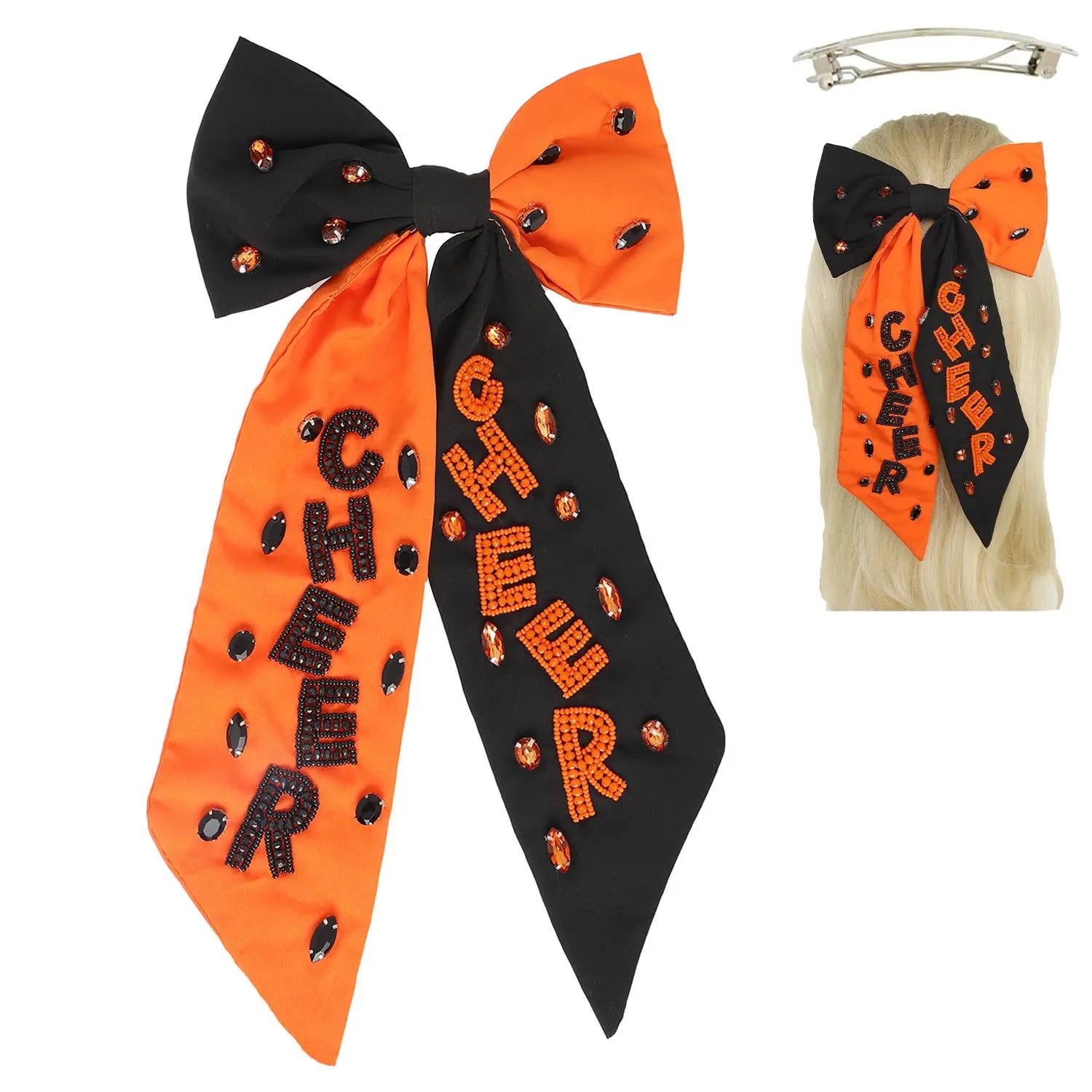 Game Day Cheer Embroidered Bow Barrette Hair Clip SP Sophia Collection