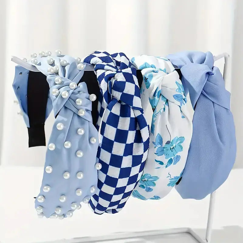 4 Pack Blue Pearl Beaded Knot Headbands Kate Tuesday Jewelry