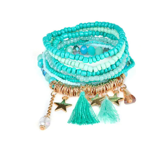 Aqua Under The Sea Beaded Stretchy Bracelet Kate Tuesday Jewelry