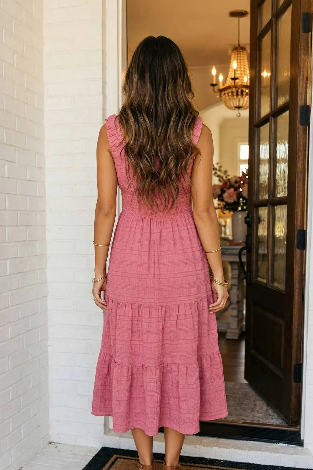 LAS Shirred Pleated Square Neck Sleeveless Midi Dress (S-XL) LA Society