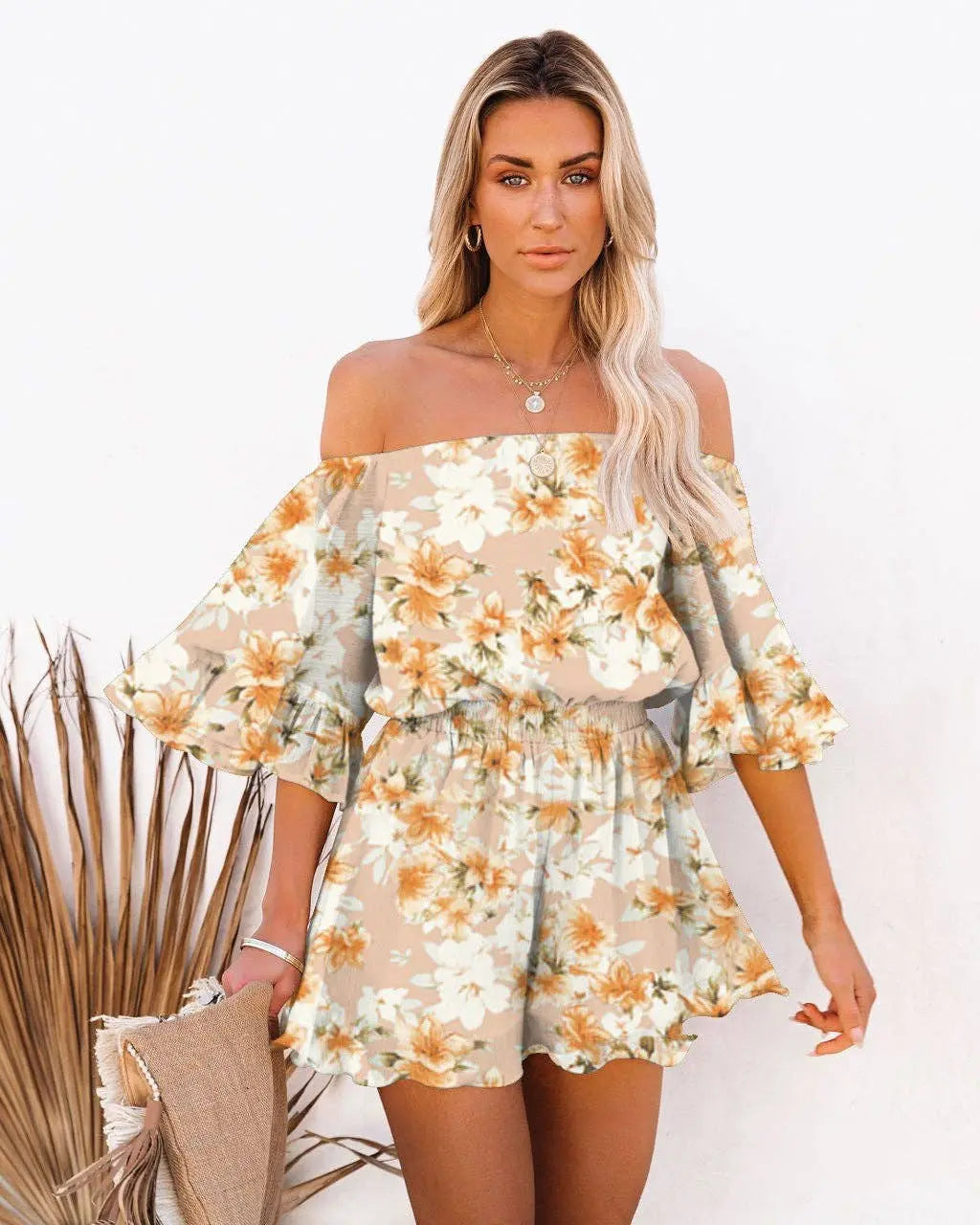Ladies Off Shoulder Short Sleeves Daily Romper - Branded By Barta
