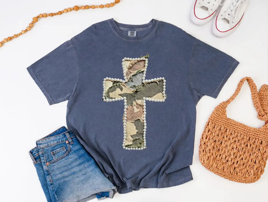 Camo Pearl Cross Graphic Tee brandedbybarta