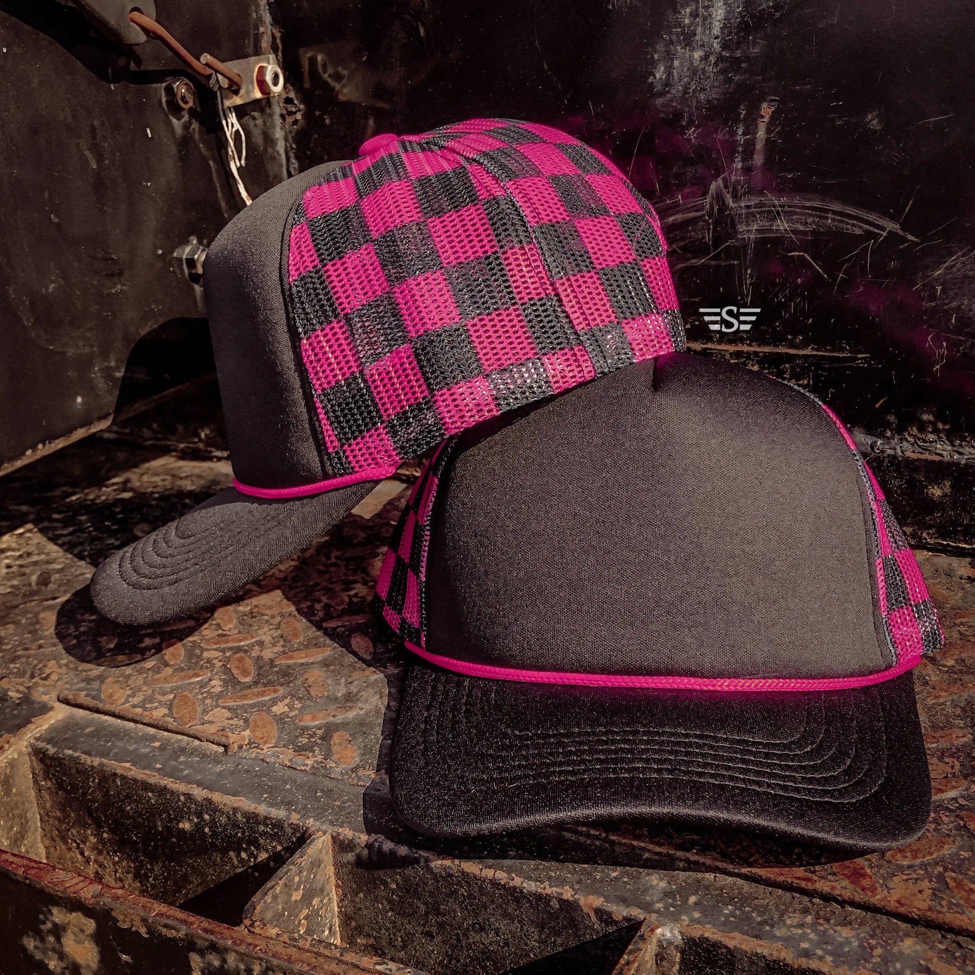 Checkered Mesh Back Foam Trucker Cap Flying S Company