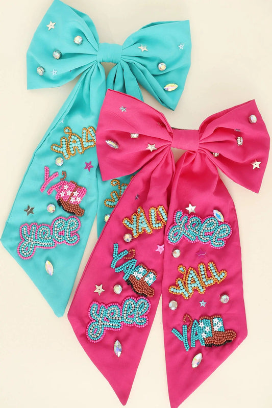 Western Yall Jeweled Bead Bow Barrette Hair Clip SP Sophia Collection
